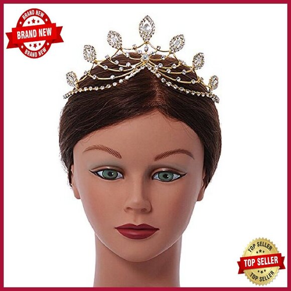 Gold Plated Crystal Leaf Tiara Headband Bridal Prom Wedding Accessory
